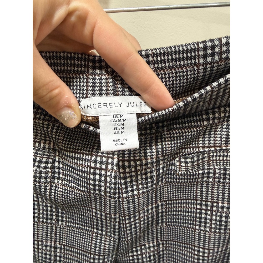 Sincerely Jules Womens Glen Plaid High Rise Pull On Flare Pants Black Brown M - Picture 3 of 4
